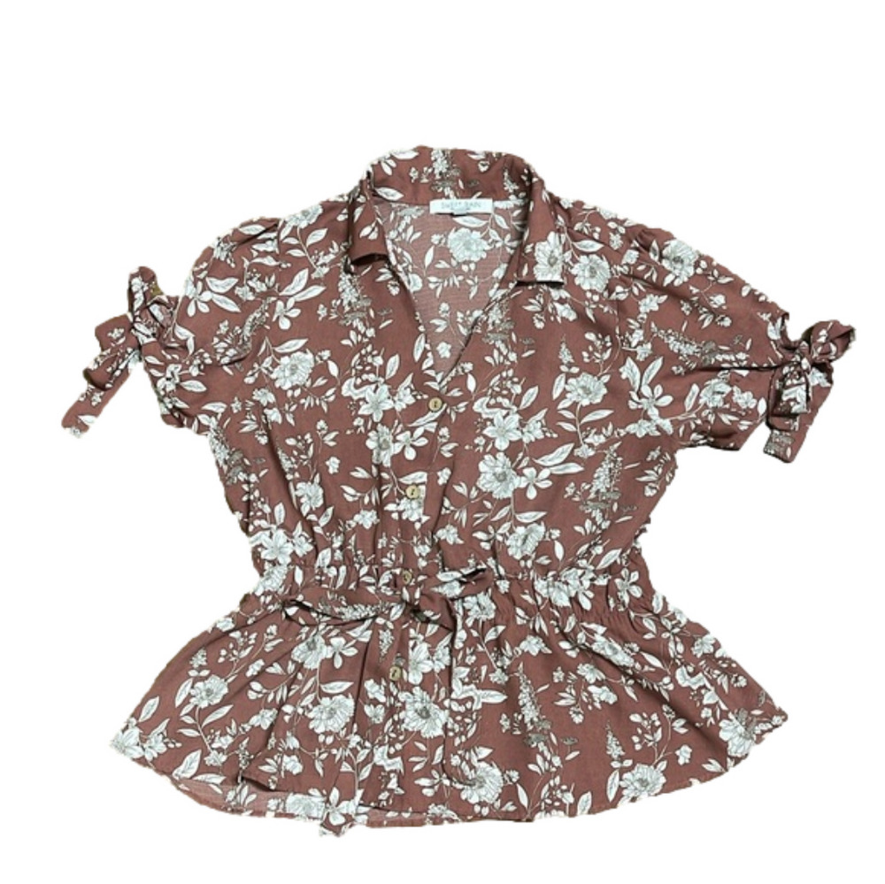 Sweet Rain Floral Mauve Beige Tie Top Size XL